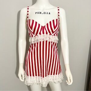 36C VS Victoria’s Secret Ruffled Slip lingerie dress candy cane red white stripe
